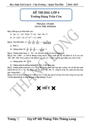 Đề thi học sinh giỏi Toán 8 - Trường Đặng Trần Côn